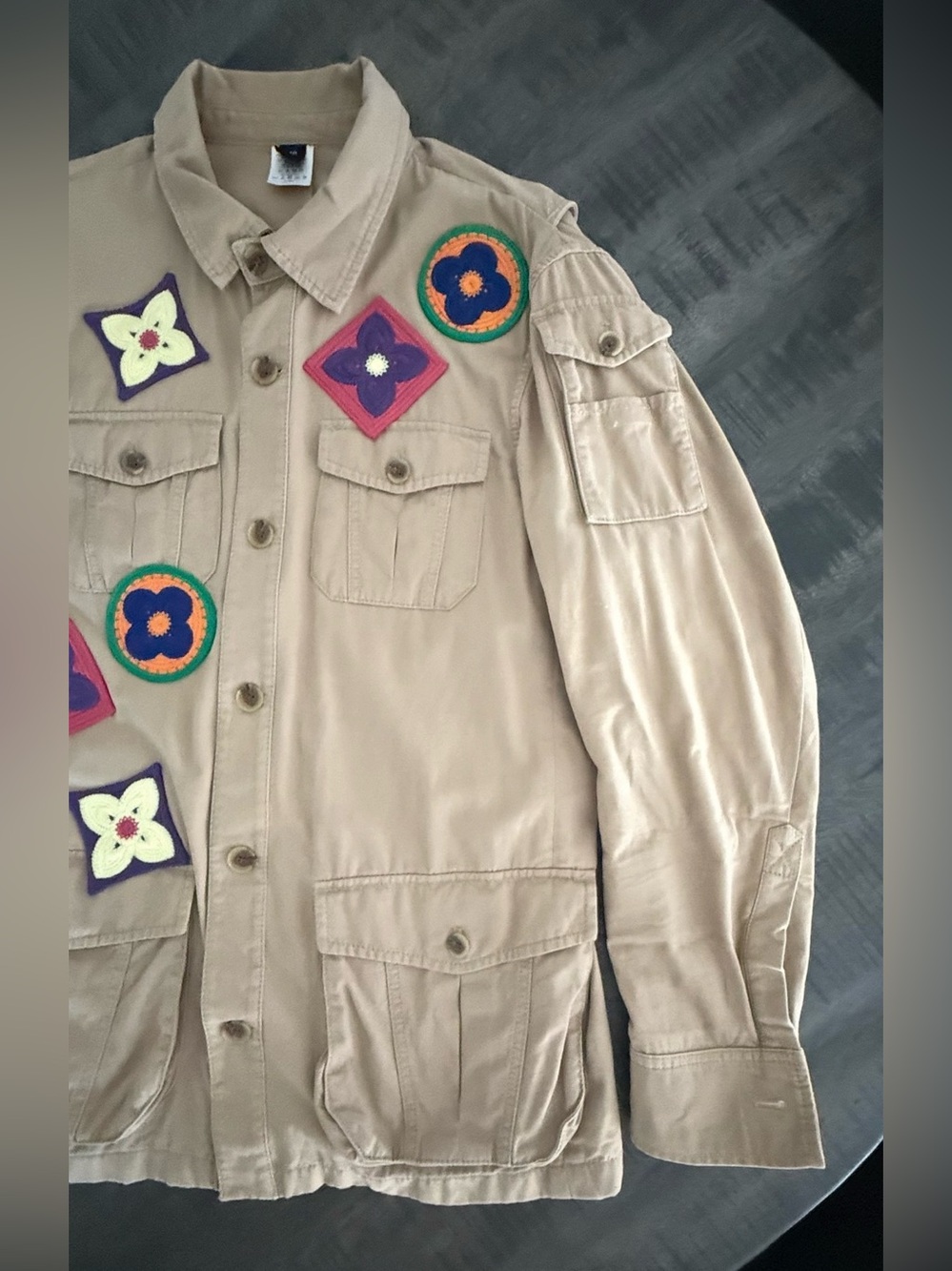 Men's Tan Performance Field Jacket with Embroidered Patches